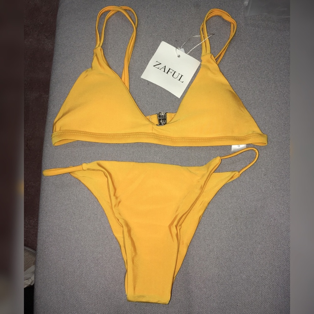 Zaful Yellow Spaghetti Strap Bikini